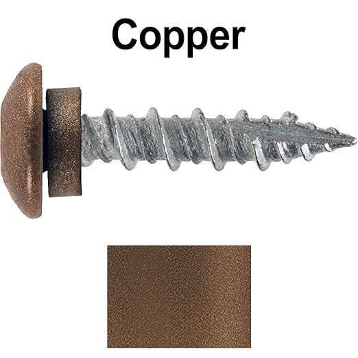 10 x 1 Copper - Low Profile Star Head Roofing Screws - HI-LO Thread - Metal to Wood - T25 Torx Drive Head - EPDM Washer. 10 X 250 Bags - 2,500 Screws