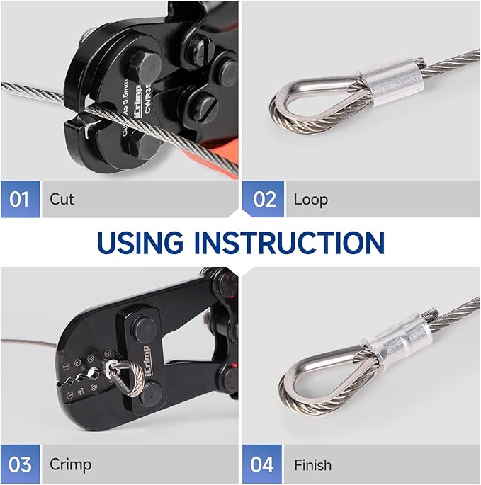 iCrimp Wire Rope Swager, 3/64-inch to 1/8-inch Wire Rope Crimping Tool with Cutter and 375pcs Sleeve Set, Fishing Crimping Tool IWS-1608M & CWR-60
