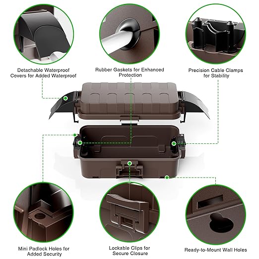 Flemoon IP55 Small Outdoor Electrical Box Waterproof (Inner 5.9 x 3.2 x 1.8inch), Extension Cord Cover with Detachable Awning Covers for Plug, Outlet, Holiday Lights, Brown