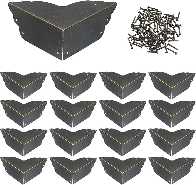 Mcredy 16 Pcs Corner Guards Retro Bronze Furniture Corner Protectors Covers Metal Furniture Edge Protector with Nails for Desk Cabinet Shelf Coffee Table, 2.8"x2.8"x1.2"(LxWxH), Side Length 2.8"
