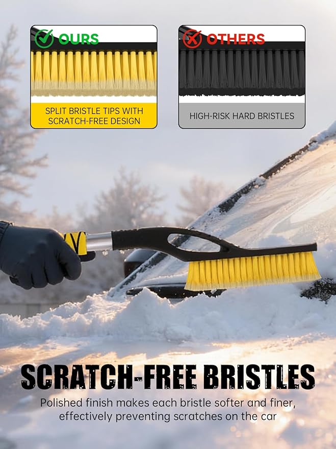 MIKKUPPA 27'' Snow Brush and Ice Scrapers for Car Windshield - Detachable Windshield Scraper, Snow Removal Tool with Curved Connector & Ergonomic Foam Grip for Cars, Trucks, SUVs (Yellow, 2 Pack)