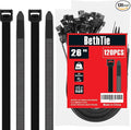 BethTie 26 inch Black Zip Ties Heavy Duty 120 PCS, 300 LBS Ultra Strong Plastic Wire Ties, Large Cable Ties Extra Long Tie Wraps UV Resistant for Indoor Outdoor