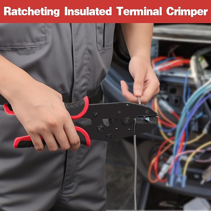 Kuject Wire Stripper and Crimping Tool Kit, 3 in 1 Self-Adjusting Wire Stripping for 10-24 AWG with Crimping Tool Set for Heat Shrink Connectors AWG22-10