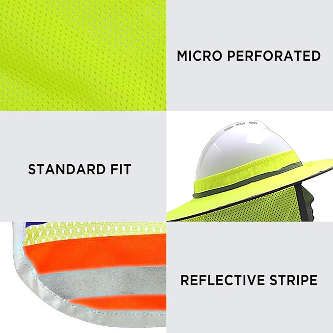 Wolf High-Visibility Orange Reflective Full-Brim Hard Hat Mesh Sun Visor Neck Shade