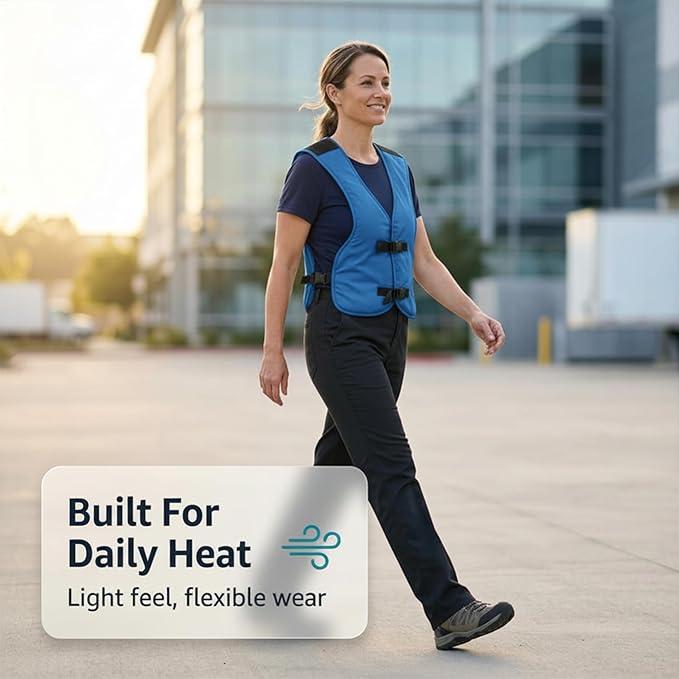 PCM Ice Vest for Men and Women - Adjustable Cooling Vest - Freezes in 30 Min - Special Phase Change Material (PCM) that Freezes Anywhere under 64Deg (Blue)