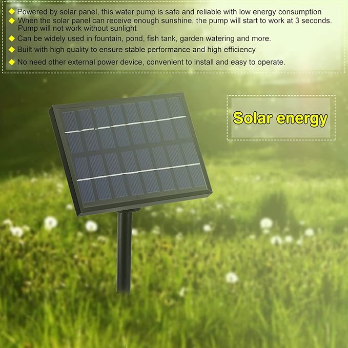 Solar Fountain Pump, Solar Powered Water Fountain Separate Panel Kit DIY Small Fountain Pond Pump Kit with Nozzles for Bird Bath Outdoor Garden Patio Backyard Pool Aquarium Fish Tank 1.8W
