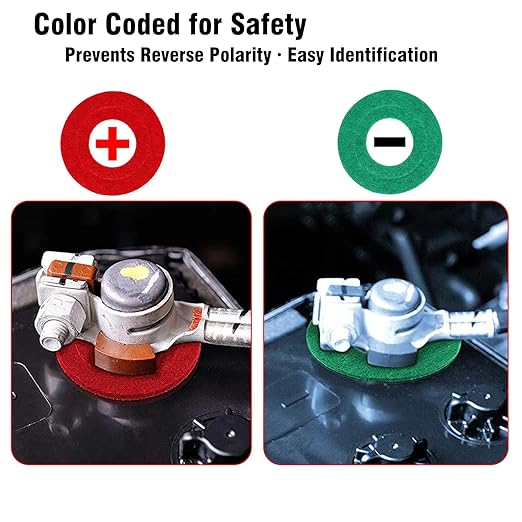 16 PCS Battery Terminal Anti-Corrosion Washers, 8 Red & 8 Green Extra Thick Fiber Gaskets - Prevent Acid Leak Damage, Universal Fit for Car, Truck, Boat 6V & 12V Batteries