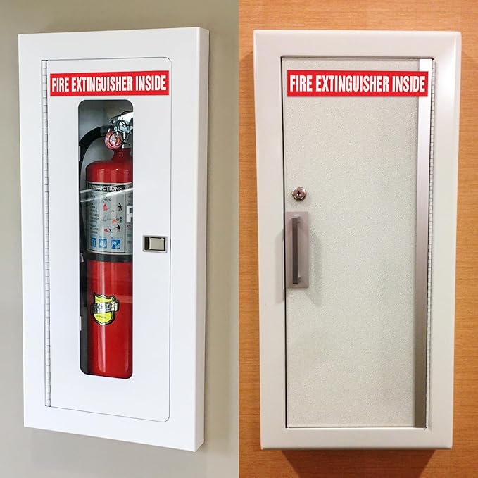 T&R Fire Extinguisher Inside Sign Stickers - 10 Pack - 9" x 1.7" Self-Adhesive Vinyl Reflective, UV resistant, Waterproof, Fade and Scratch Resistant, Suitable for Vehicles Indoor and Outdoor - Red