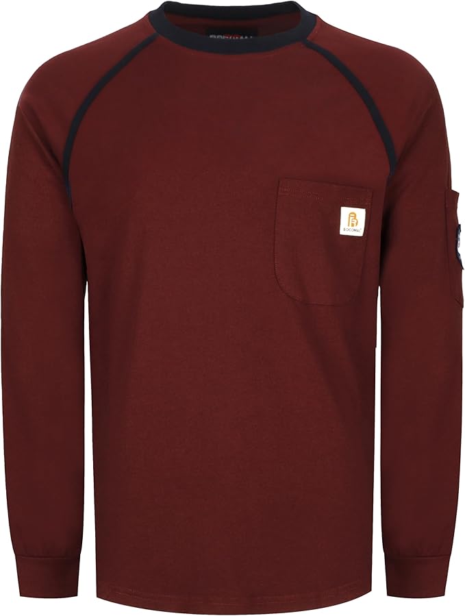 BOCOMAL FR Shirts for Men Crew Neck Long Sleeve 5.5oz Light Weight Flame Resistant/Fire Retardant Clothing Shirt