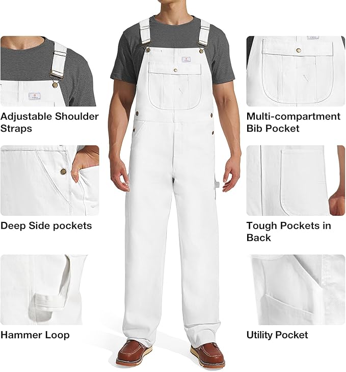 HISEA Men's Denim Bib Overall, Mens Relaxed Fit Overall Midweight Workwear with Adjustable Straps and Convenient Tool Pockets
