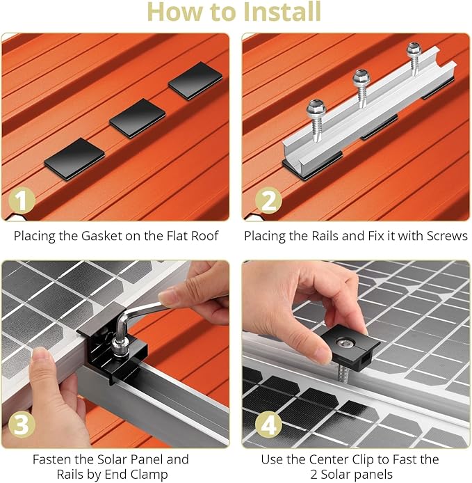 Anbte 6Pcs Solar Panel Bracket Kit, Aluminium Solar Panel Roof Mounting Kit 7.87" Mounting Rail 30mm/35mm Solar Panel Mounting Brackets for Metal Roof, Tin Roof, Flat Roof, Sheet Roof