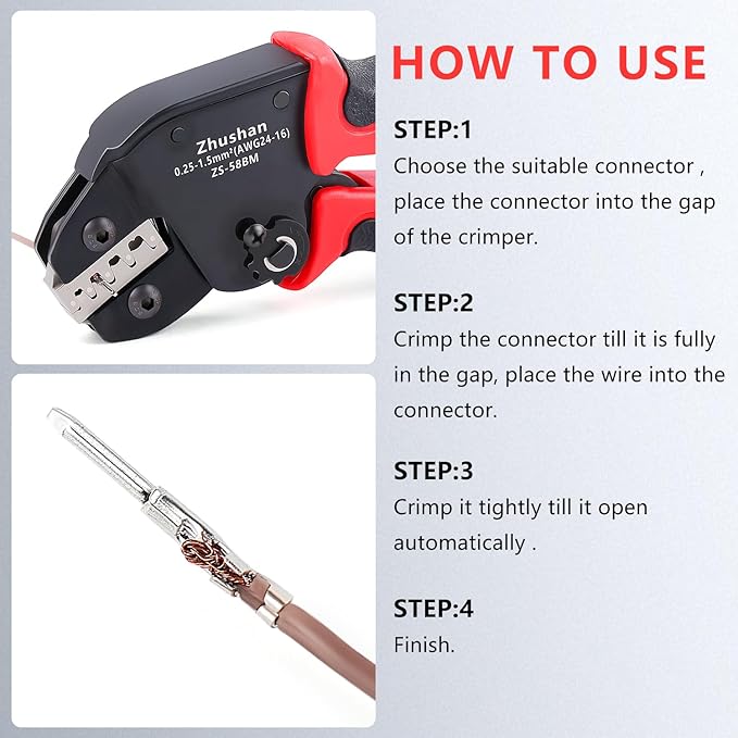 Zhushan JST Connector Kit with Open Barrel Crimper - 590PCS JST-SM Kit Included - AWG 24-16 (0.25-1.5mm²) - Compatible with AMP-TE 2.8/4.0/4.8/6.3, JST-SM2.54/XH2.54/VH3.96 & Molex