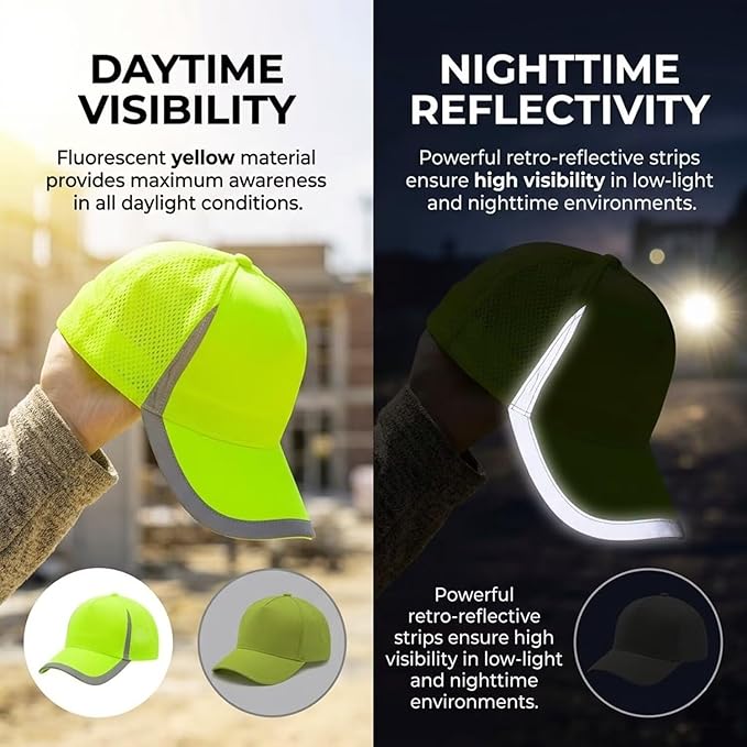 YOWESHOP Reflective Safety Baseball Cap Customize Logo with Removable PE Shell Hi-Vis Safety Work Hat