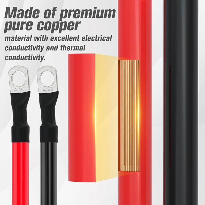 4 AWG Battery Cable 4AWG Gauge Battery Inverter Cables for Automotive Solar Marine Boat RV Car Motorcycle (4 AWG, 6FT, 3/8")
