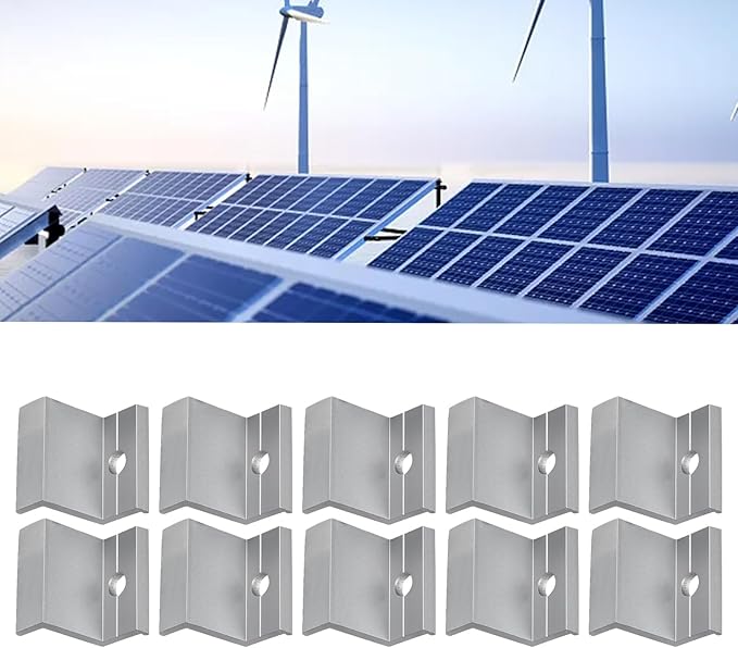 10 Pcs Aluminum Solar Panel End Clamps Mounting Hardware Kit PV Module Frame Support Brackets Rooftop Installation System Adjustable Solar Panel Mounting Z Bracket Clamps for Panel Frames