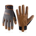 HANDLANDY Leather Work Gloves Mens & Women, Utility Safety Mechanic Working Gloves Touch Screen, Flexible Breathable Yard Work Gloves (Small, Brown-Cowhide Palm)