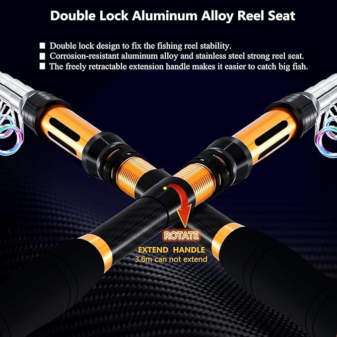 Portable Fishing Spinning Rod and Reel Combo Set Carbon Fiber Fluorescent Rod Tip, with Fishing Lures Line Carrier Bag Kits for Travel Surf Saltwater Freshwater