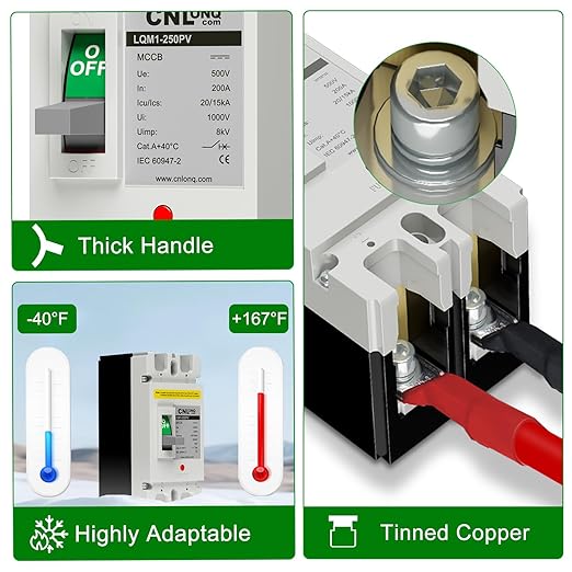 200Amp Molded Case Circuit Breaker MCCB 2 Poles DC500V Battery Disconnect Switch, PV Circuit Breaker or Main Power for Boat, Solar, UPS and Battery