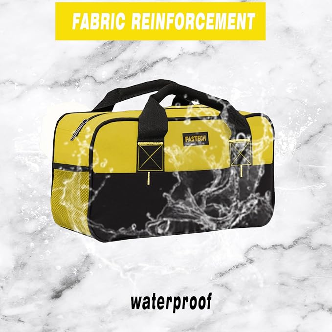 FASTECH 14 Inch Zipper Tool Bag, Small Wide Mouth Tool Tote Bag, Waterproof Tool Organizer Tote, Soft Handle Carrying Toolbag For Various Tools (Yellow)