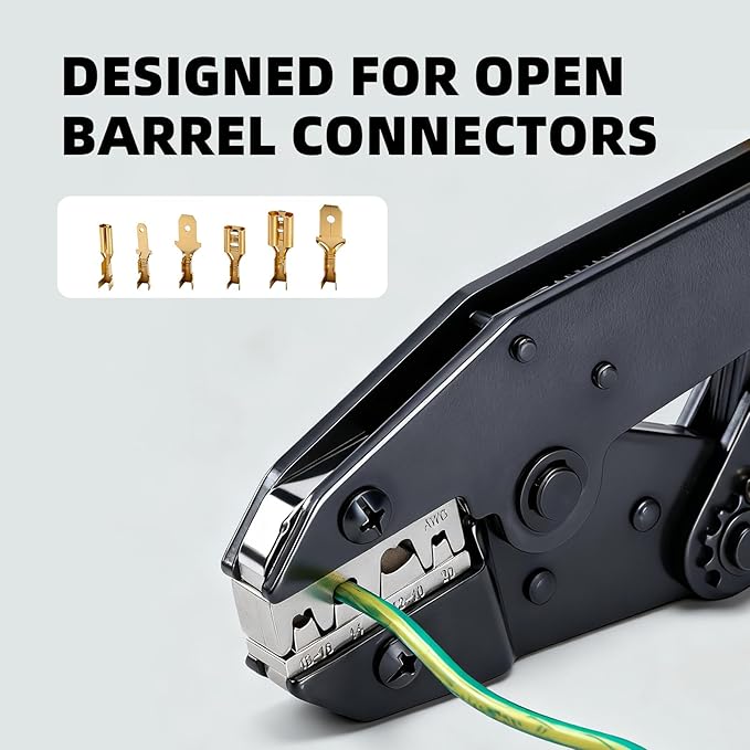 STEELITE Crimping Tool with Quick Release for Non-Insulated Open Barrel Terminals AWG 20-10 Ratchet Wire Terminal Crimper for Electronic