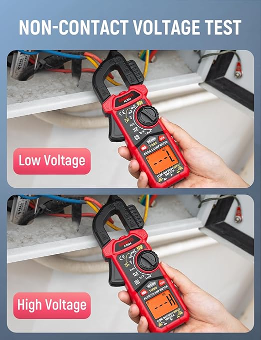 KAIWEETS Digital Clamp Meter Multimeter with D-Shaped Jaw for AC/DC Current & Voltage, Auto-ranging 4000 Counts Voltage Tester with Flashlight Backlight, Measuring Temperature Continuity Diode NCV