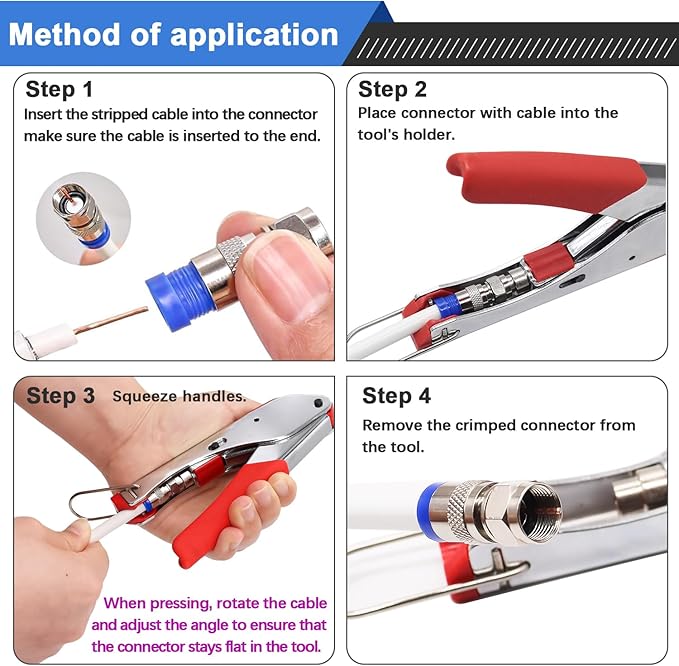 mxuteuk RG59 RG6 Coax Cable Crimper Tool Coaxial Compression Tool Fitting Wire Stripper With 5PCS F Type RG6 Compression Connectors