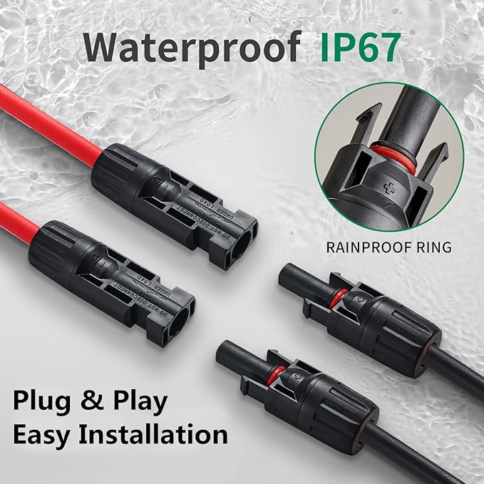 4 to 1 Solar Connectors Y Branch Parallel Adapter for Multiple Solar Panels (Red & Black)