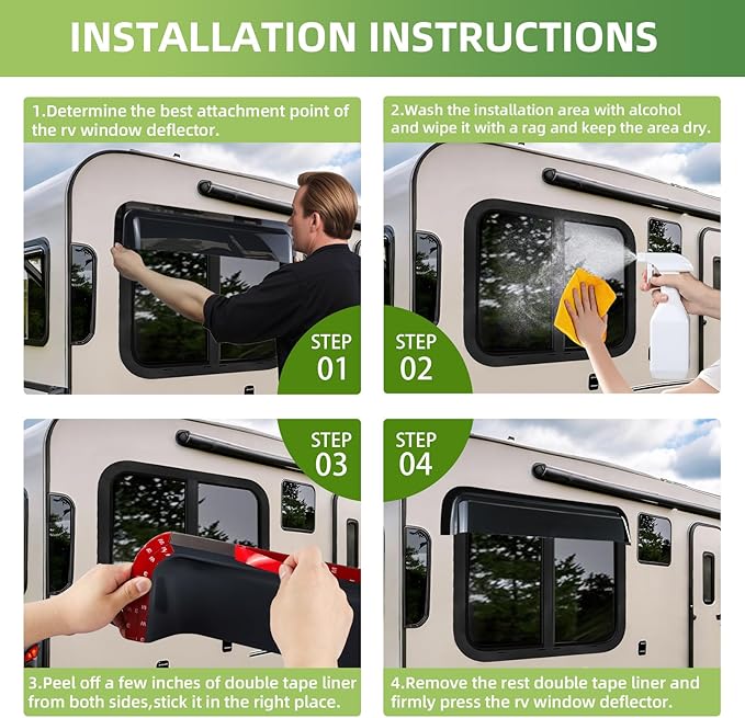 RV Window Rain Deflector Guard & Sun Visor Shade, RV Window Blade Rain Sunroof Deflector Fits 32-37 inch Wide RV Sliding&Vertical Windows,Deflects Rain and Sun Protection for Camper Van Windows