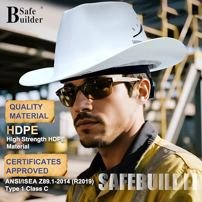 Cowboy Style Hard Hat Class C Safety Helmet Vented Full Brim Hard Hats Work Safety Helmet for Men and Women Outdoor,Industrial,Construction Head Protection- ANSI Approved