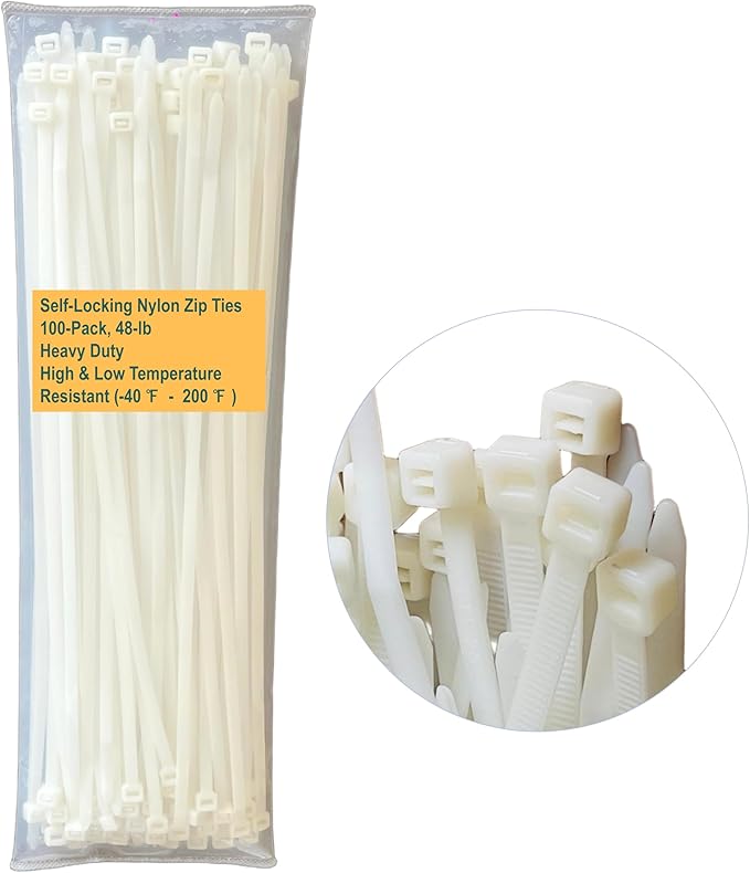 Heavy-Duty Self-Locking Nylon Zip Ties 100-Pack (10.24"), 48lb Tensile Strength, Extreme Temp (-40℉ to 200℉), UV & Weather Resistant Indoor Outdoor Cable Ties for Fence & Wire Ducts