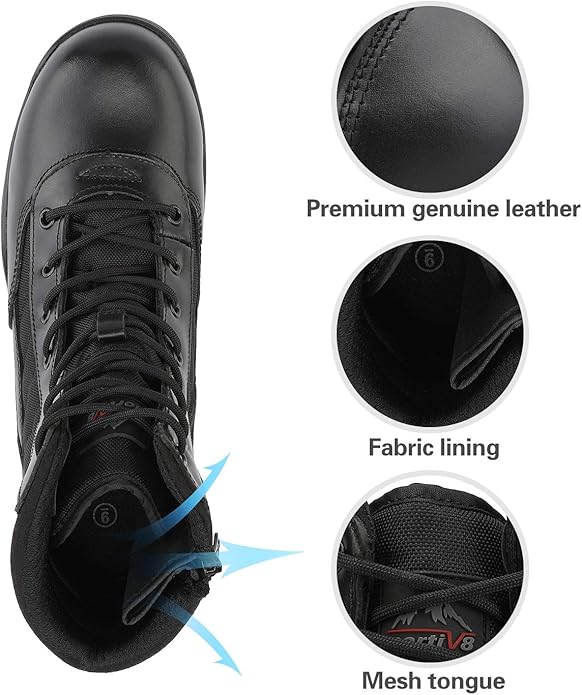 NORTIV 8 Men's Military Tactical Work Boots Side Zipper Leather Motorcycle Combat Boots Trooper