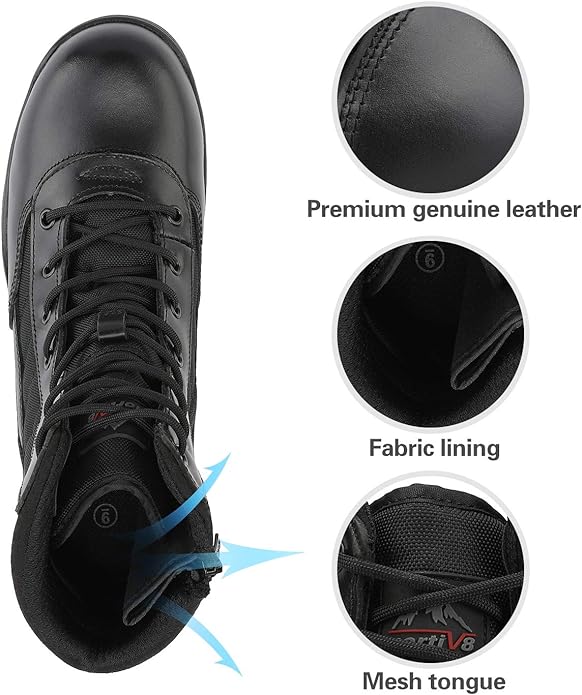 NORTIV 8 Men's Military Tactical Work Boots Side Zipper Leather Motorcycle Combat Boots Trooper