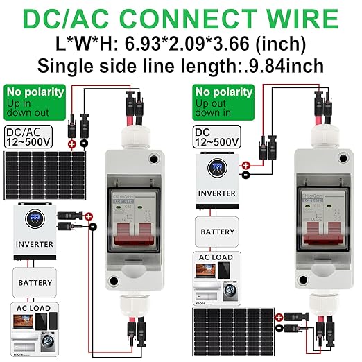 Solar Panel Disconnect Switch 32 Amp 500V DC Miniature Circuit Breaker with 15A Fuse PV Connector and IP65 Waterproof Box for Outdoor PV or AC Stystem