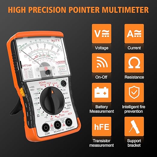 S471 Analog Pointer Multimeter, High Sensitivity Needle Meter for DC/AC Voltage Current Resistance Testing, Portable Battery and Load Tester with Built-in Fuses
