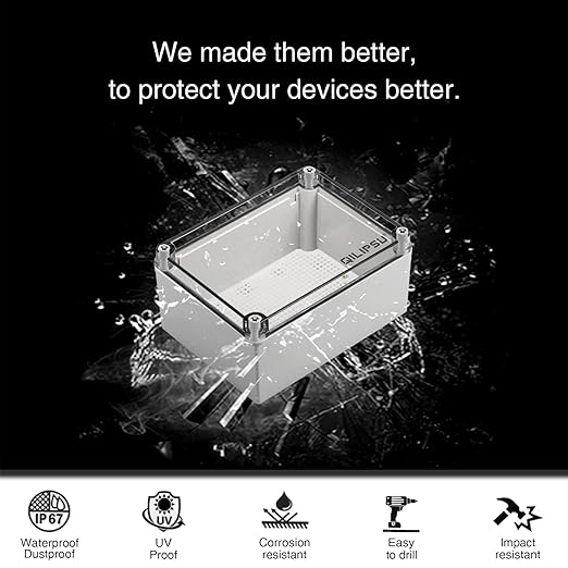 QILIPSU Junction Box with Mounting Plate 200x150x100mm, Clear Cover Plastic DIY Electrical Project Case IP67 Waterproof Dustproof Enclosure Grey (7.9"x5.9"x3.9")