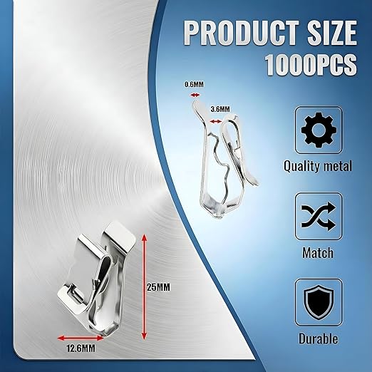 1000-PACK SUS304 Wire Cable Clips, S Wire Management Clips for (1) 12-Gauge USE-2 to (2) 10-Gauge PV-1000V Wires, Fits Solar Frame LED Lights on Roofs Fencing Trailer