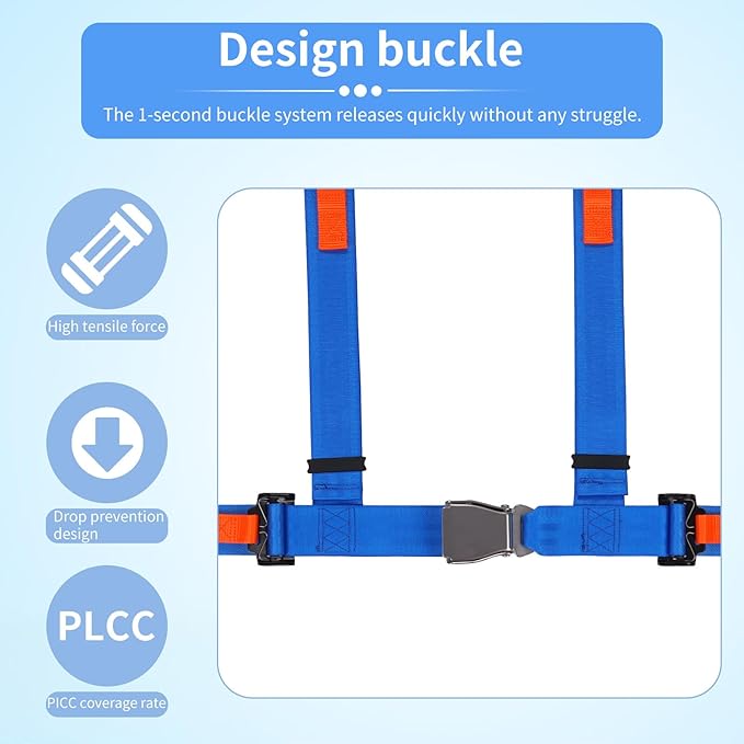 Yakitoko 1Pcs Universal 4 point Safety Harness Set 2inch Fits Go Kart,UTV,ATV,Racing Blue