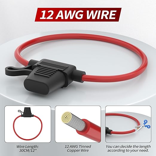 DaierTek 12 AWG Inline Fuse Holder 12V, ATO/ATC in Line Fuse Holder 12 Volt Waterproof with 30 Amp & 40 Amp Medium Blade Fuse for Marine Car Automotive- 10pcs