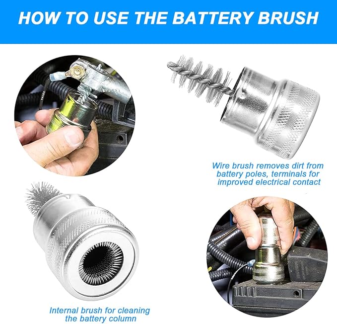 12PCS Battery Terminal Anti Corrosion Washers Protector Fiber and 2PCS Cleaning Brush, Automotive Accessories Universal for Car, Marine, Boat, RV