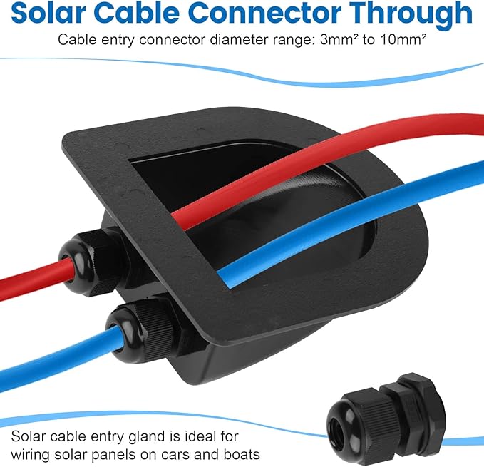 QCG Waterproof ABS Solar Cable Entry Gland, Black Solar Double Cable Entry Gland Housing for All Cable Types 2mm² to 6mm² for Solar Panels of RV, Campervan, Boat, and Roof (1 Pcs)