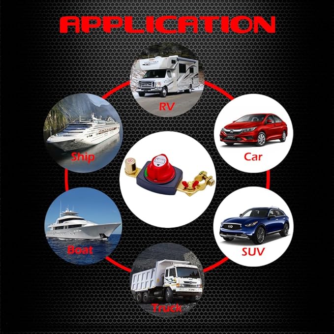 Ampper Top Post Battery Disconnect Switch 12V - 48V, Marine Battery Switch Disconnect Power Cut Off with Battery Terminal for Car RV Boat (Positive, On/Off)