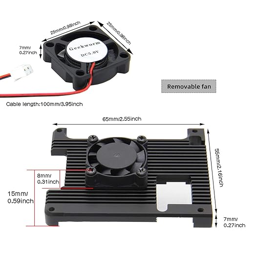 Geekworm 7mm Thickness Embedded Heatsink with Fan (P165-A) for Raspberry Pi 4, Armor Aluminum Radiator with 5V Cooling Fan Compatible with Raspberry Pi 4 Model B Computer