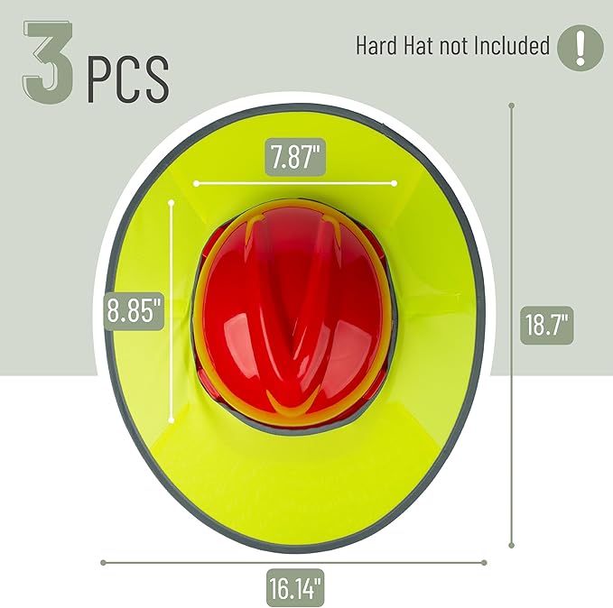 UNCO Industrial Hard Hat Sun Shield, 3 Pack, Yellow, Mesh Sunshade, Reflective, Snap Closure, Hard Hat Accessory