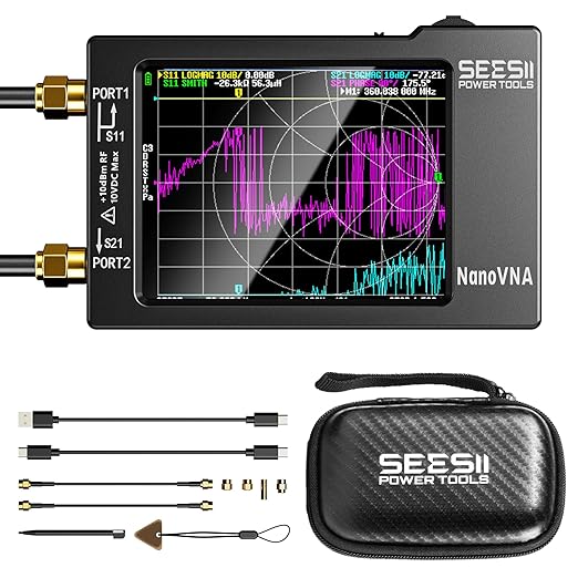SEESII NanoVNA-H Antenna & Vector Network Analyzer 9KHz-1.5GHz with 2.8" EVA Protective Case, Waterproof & Shockproof, Measures S-Parameters, SWR, Phase, Delay, Smith Chart, HW3.7