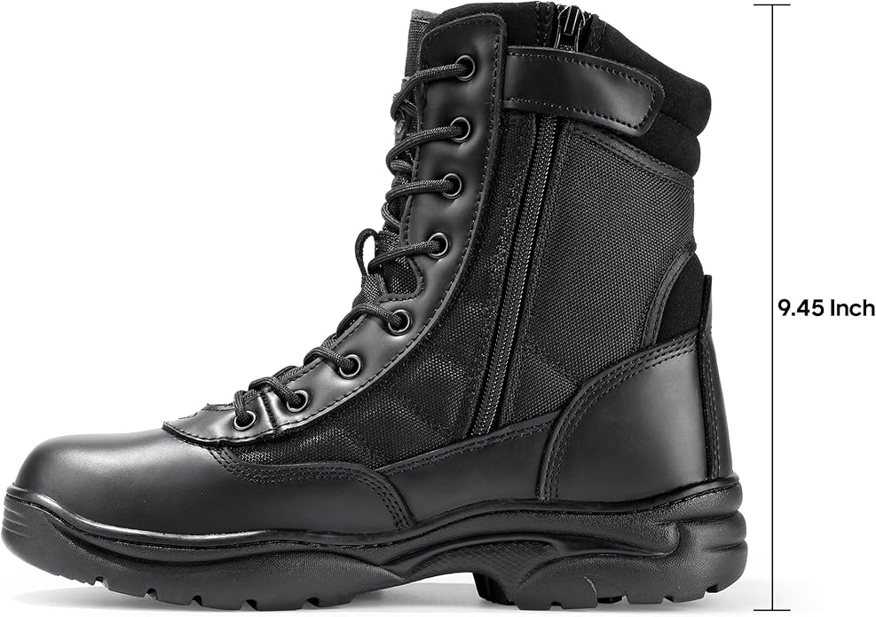 NORTIV 8 Men's Military Tactical Work Boots Side Zipper Leather Motorcycle Combat Boots Trooper