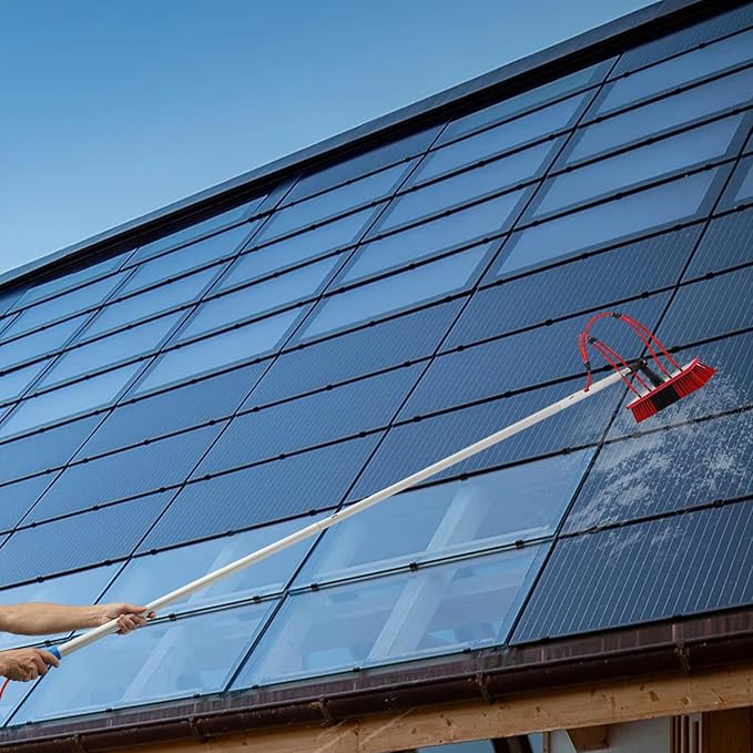 Solar Panel Cleaning Brush & Squeegee Kit, 19.69ft Long Reach Extendable Water Fed Pole Kit, Water Fed Window Cleaner Tool with 14" Brush, for Window Outdoor Roof Cleaner Kit (19.69FT Long)
