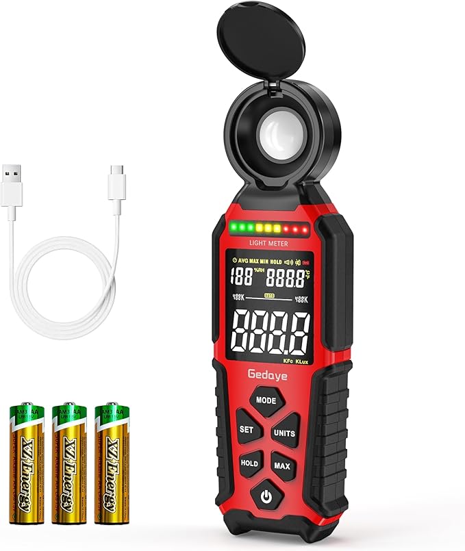 Light Meter Lux Foot Candles Meter 0~400,000 Lux Range, Large Backlit Display, Light Meter for Plants Luxmeter Light Meter Digital Illuminance Meter Handheld