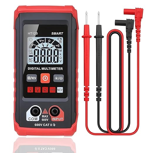 Generic HT123 Digital Multimeter - Automatic Digital Multimeter - Smart Measurement - Electrical Tester Voltmeter Multimeter - Auto-Ranging Voltmeter Non-Contact Voltage Tester, Red