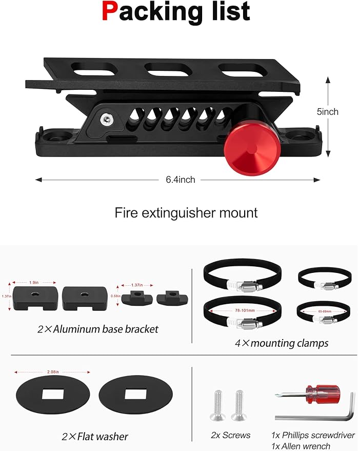 MOLLE Panel Fire Extinguisher Mount Kit Fits 1"-2" Rigid MOLLE Panel Holes, Quick Release Car Fire Extinguisher Mount Holder with 4 Clamps for Vehicles MOLLE Panle Accessories