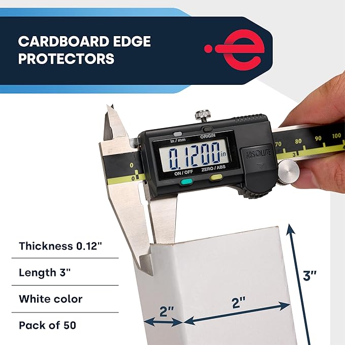 ESK Packaging® Strapping Edge Protectors, 2"W x 2"D x 3”L, Light Duty, White, Cardboard Corners for Shipping, 50/Pack